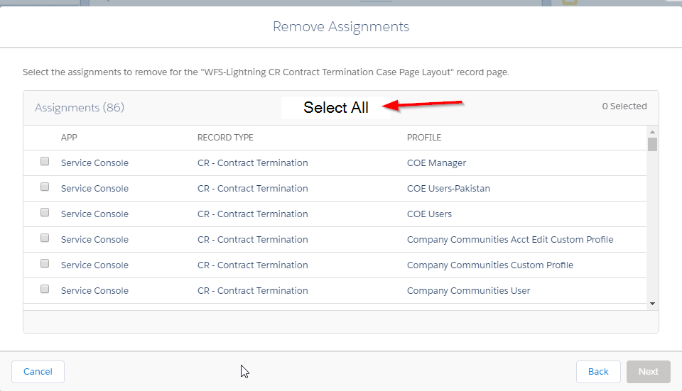 Add 'Select All' for remove activation assignments on Lightning Page  Layouts | IdeaExchange