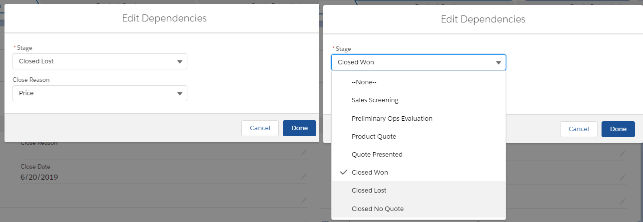 Fix Opportunity Stage and Close Reason field dependency issue