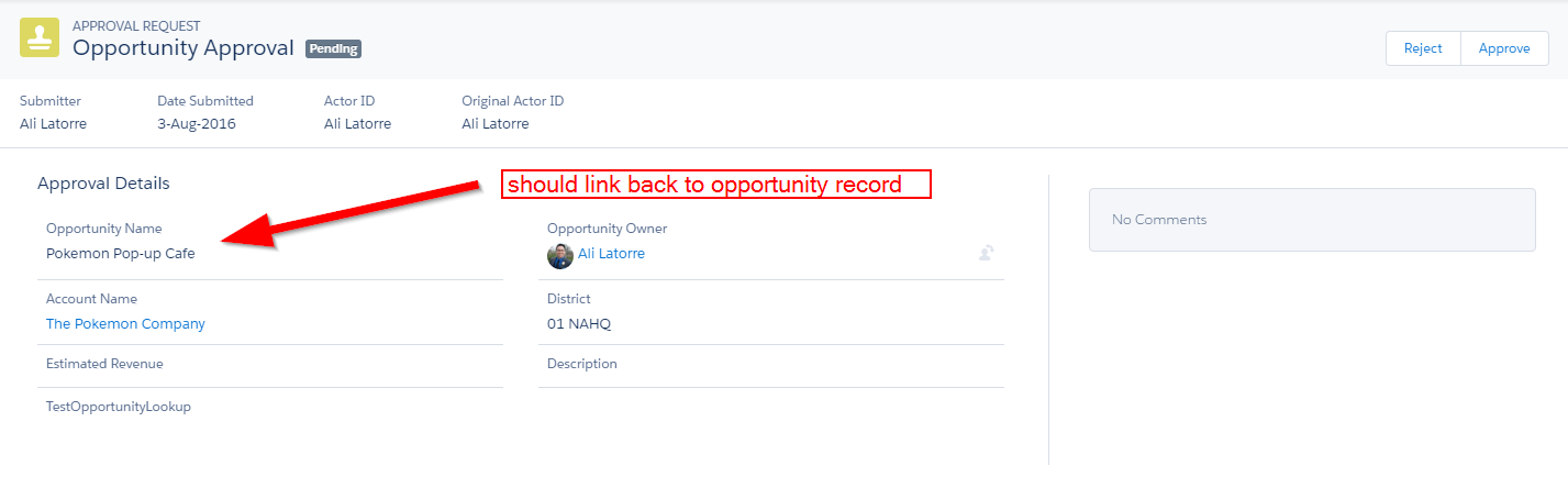 Approvals in Lightning - Opportunity Name to link back to 