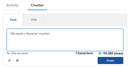 Character Counter for Chatter Posts