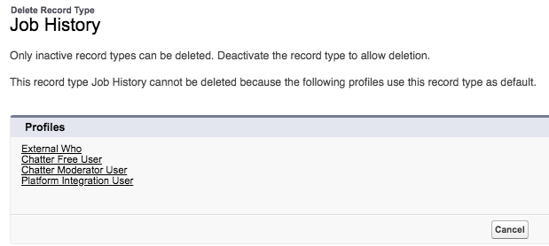 Unable to deactivate record type due to Cloud Integration User 