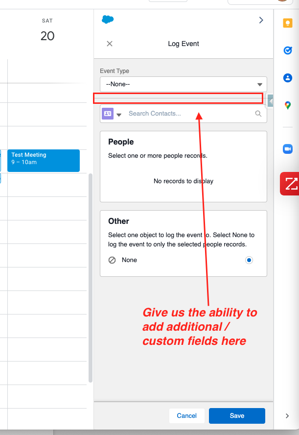 Add Custom Fields to the Salesforce Google / Outlook Calendar Sidebar Panel  | IdeaExchange