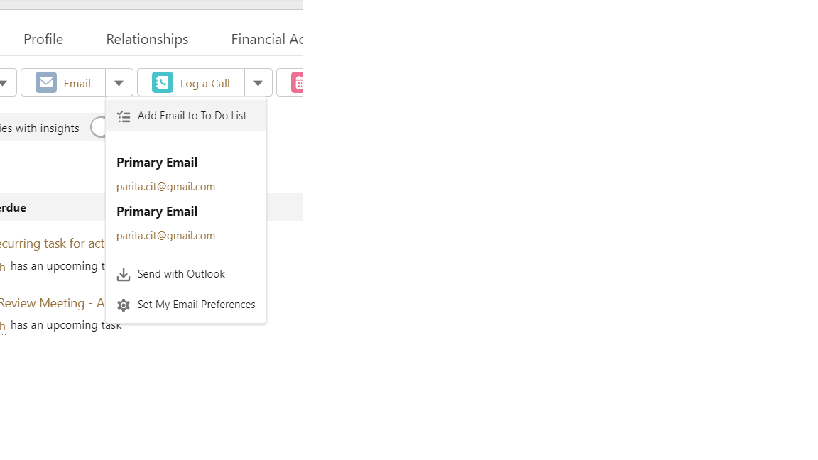 Disable Send Email Quick Actions Remove Drop Down Options Activity